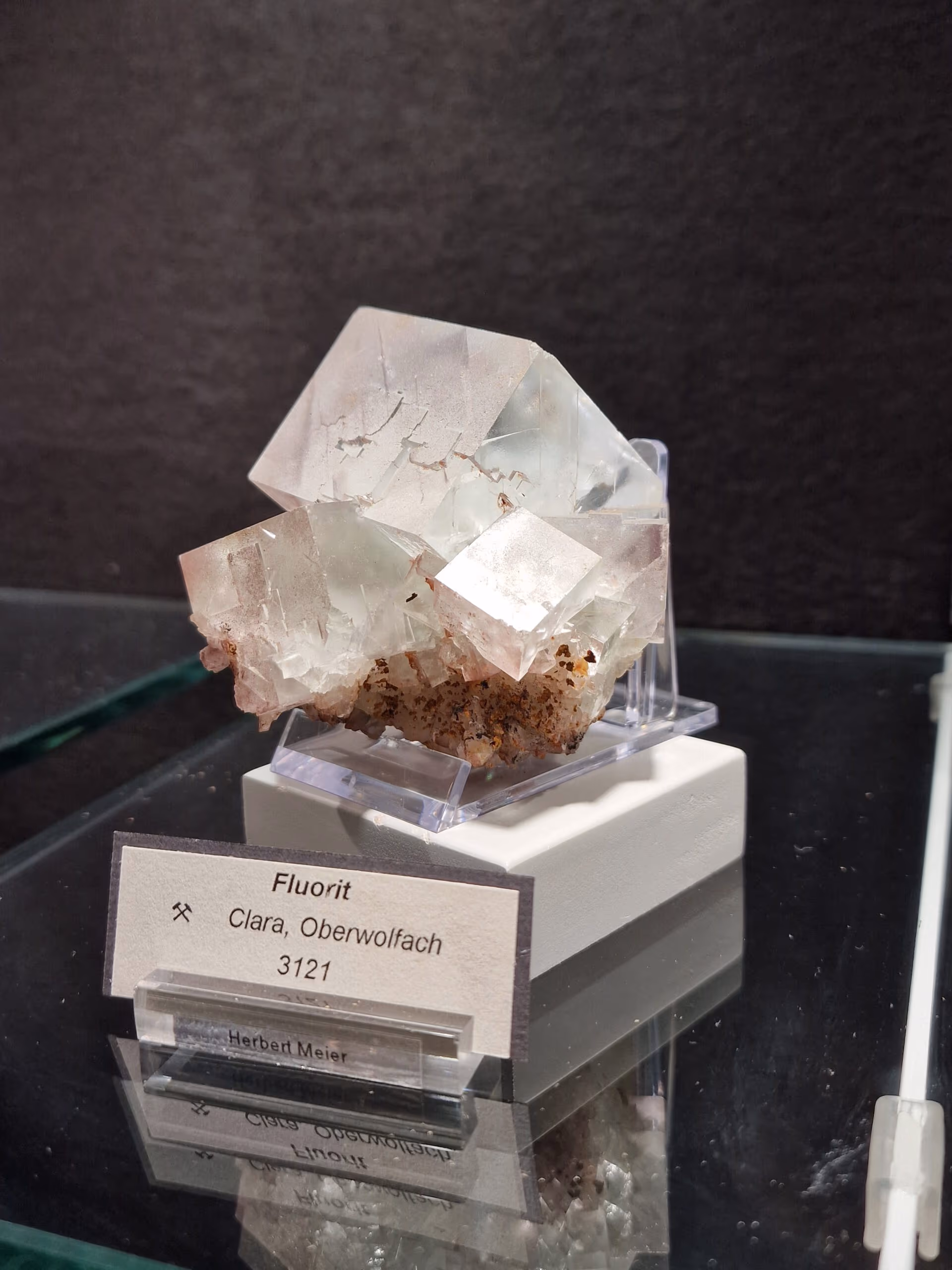 Heller Fluorit-Kristall aus der Grube Clara im Museum des Mineralienvereins Oberwolfach